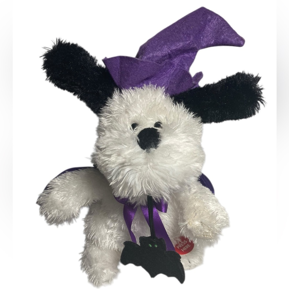 Sound N Light Animatronics 10" Puppy Dog Plush White Purple Witch Doctor - WORKS